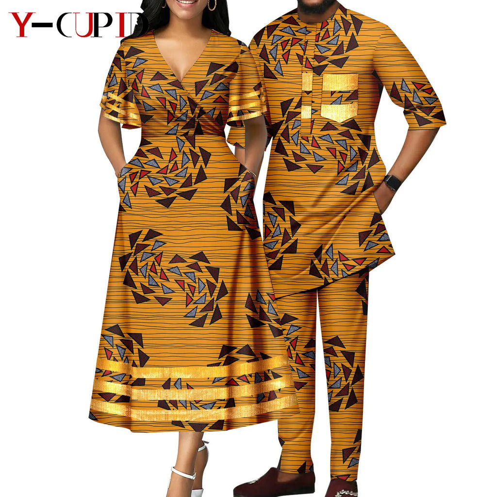 Vestido Cuello V Estampado Africano Pareja | Top y Pantalón | Tallas XS-6XL | Tico Trendy