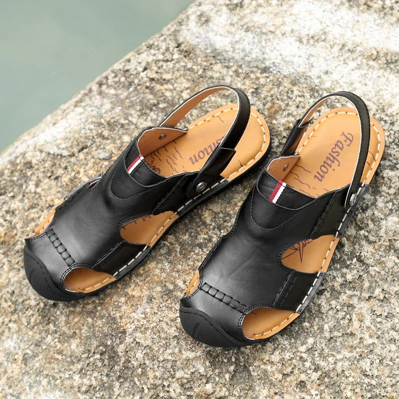 Sandalias Piel Dividida Hombre Transpirables Playa Casuales Alta Calidad | Verano