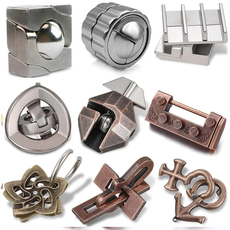 Rompecabezas de Metal para niños y adultos, juguetes educativos intelectuales, desbloqueo, prueba IQ, trucos de magia, regalos novedosos, 9 Uds.