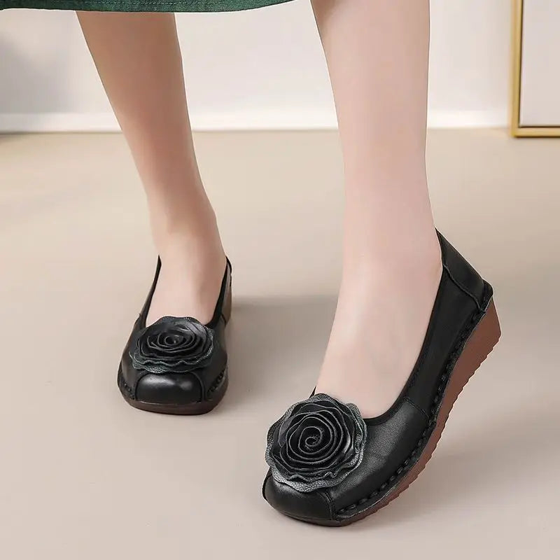 Mocasines Étnicos De Flores | Cuero Genuino Estilo Retro Lujoso Casual