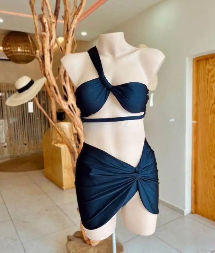 Bikini Tres Piezas | Traje Baño Un Hombro | Tiro Alto | Ticotrendy