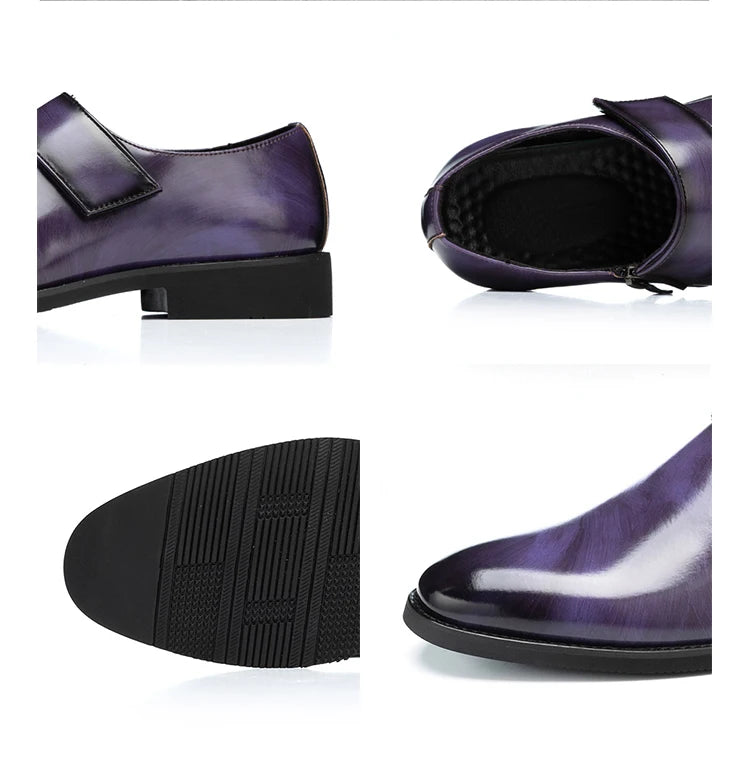 Zapatos Formales Morados Hombre | Charol Punta Estrecha Sin Cordones Cómodos Negocios