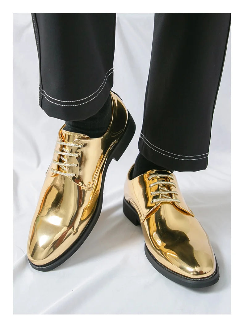 Zapatos Hombre Charol Plateados Lujo Boda Fiesta Punta Puntiaguda | Talla Grande