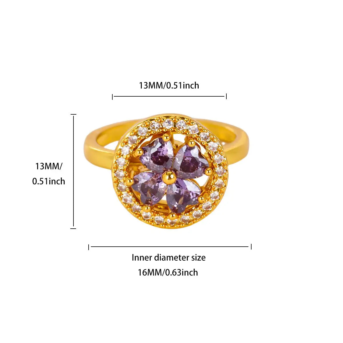 Anillo Ticotrendy Giratorio | Trébol Circón y Perlas | Acero Oro Boda 2025