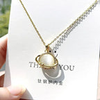 Collares de Planeta de piedra lunar de circón de acero inoxidable para mujeres y niñas, Color dorado, joyería de moda, regalos, accesorios para amigos