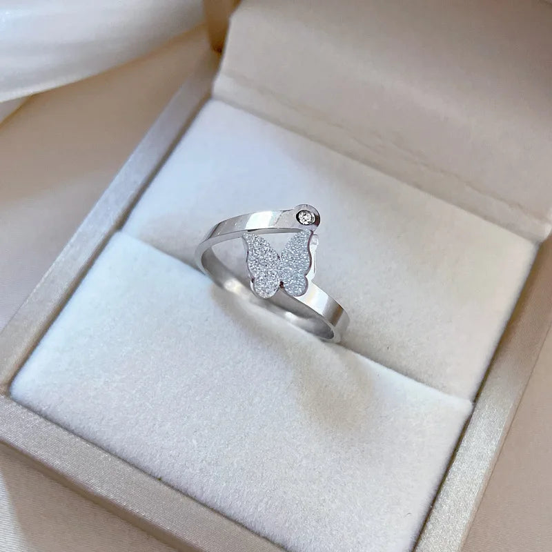 Anillos de mariposa de circón ajustables simples para mujeres y niñas, Color plateado, todos los anillos de acero inoxidable, accesorios para dedos, regalos