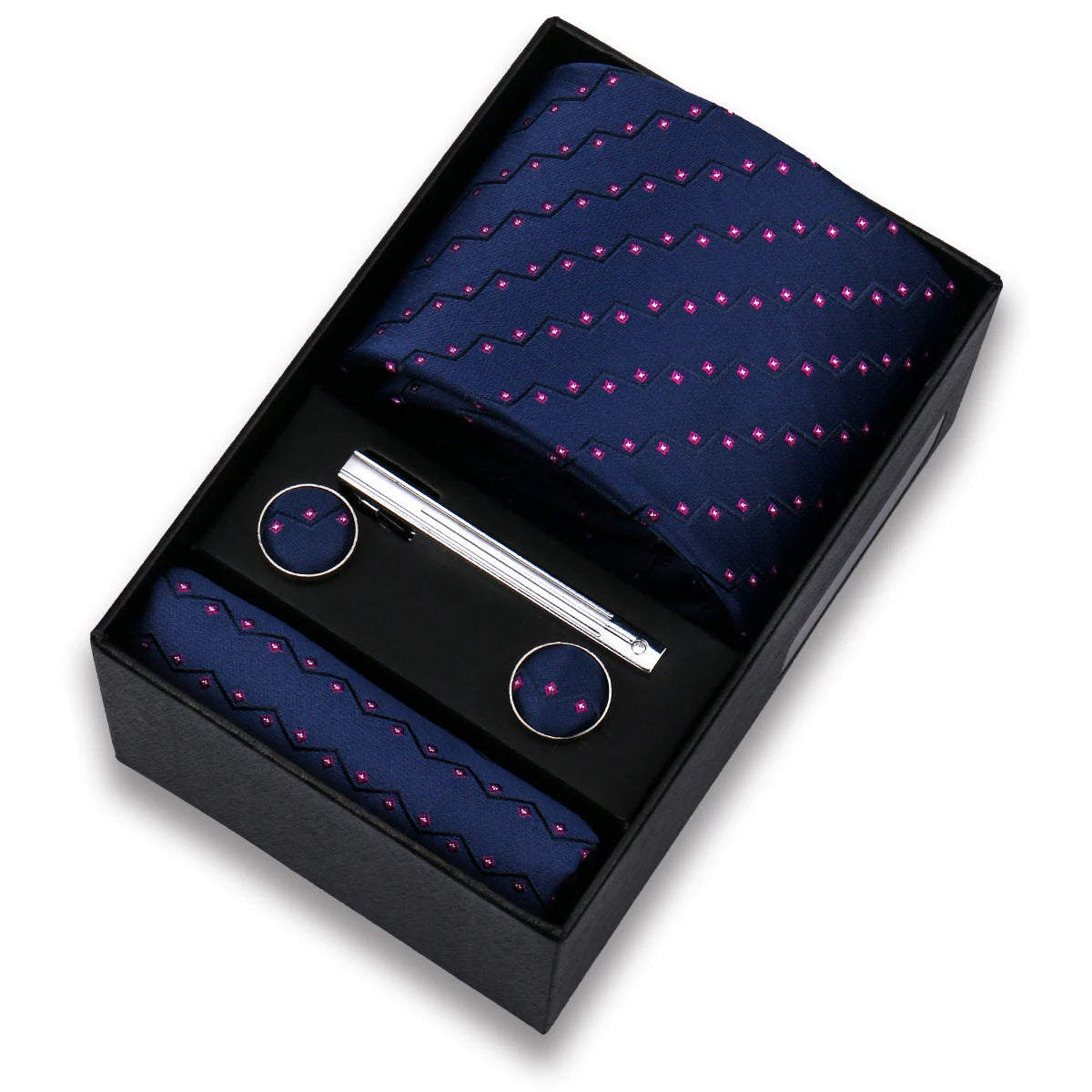 Conjunto de Lujo Corbata Gemelos Clip Pañuelo para Hombres Negocios Boda