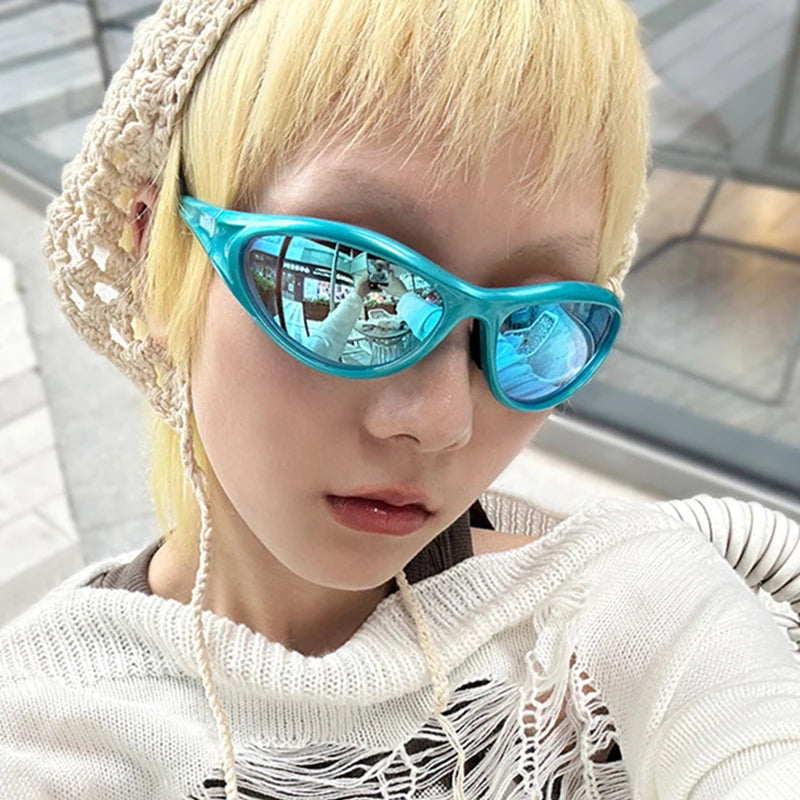 Gafas Sol Y2K Ovaladas Pequeñas Futuristas | Sentido Tecnología Gradiente UV400