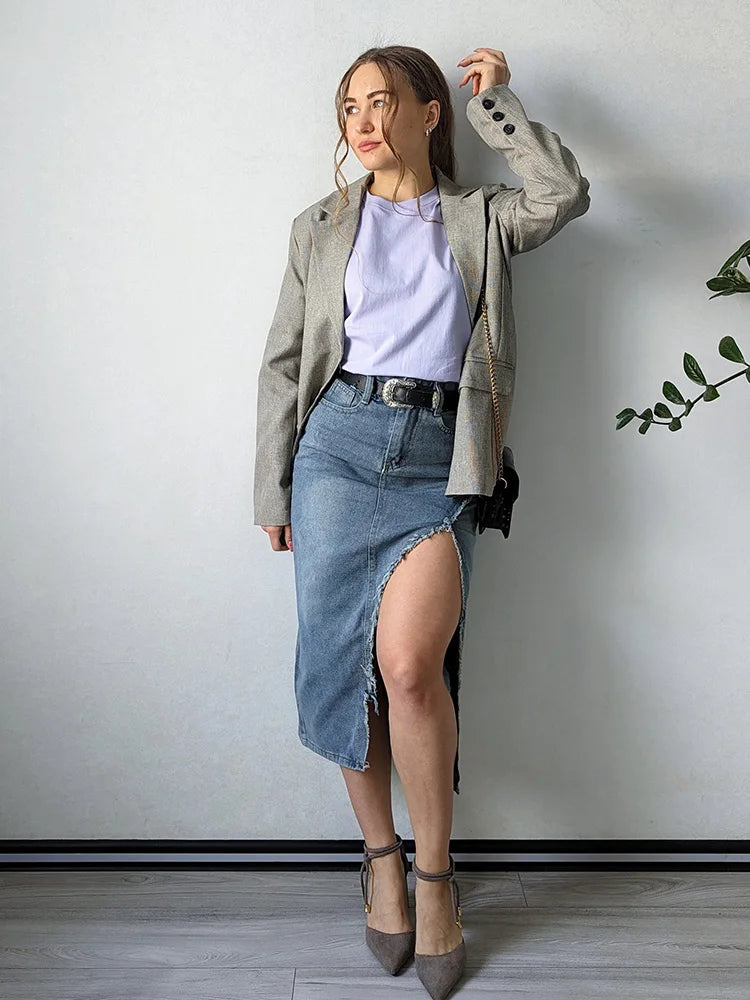 Falda Mini Vaquera Acampanada Estilo Retro Y2K | Cintura Imperio Bolsillos