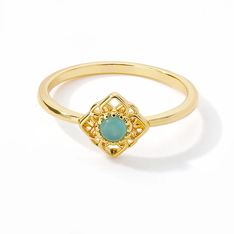 Anillo Ticotrendy Lujo | Ópalo Circón | Corazón Estrella Flor | Acero Oro