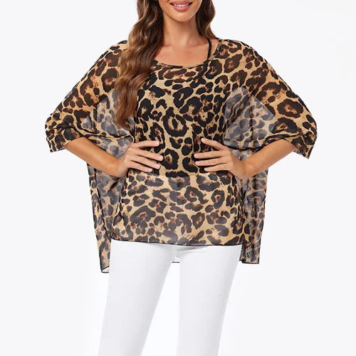 BHFlutter-camisa de talla grande para mujer, Top bohemio estampado, camiseta informal de gasa, 4XL, 5XL, 6XL, 2023