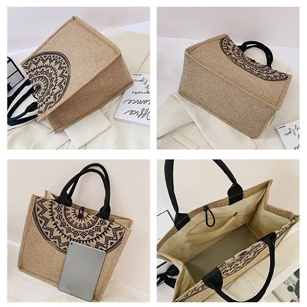 Bolso Tote Coreano Vintage de Lona Ecológica con Bordado para Mujer