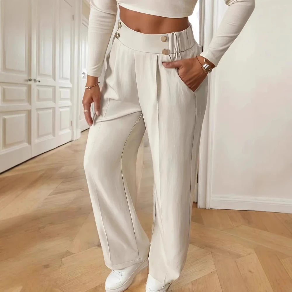 Pantalón Drapeado Elegante | Cintura Alta, Recto, Suelto y Color Sólido Verano 2025