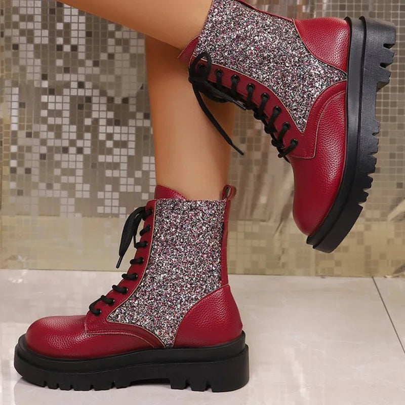Botines Retro Rojos Brillantes | Plataforma | Estilo Urbano Casual