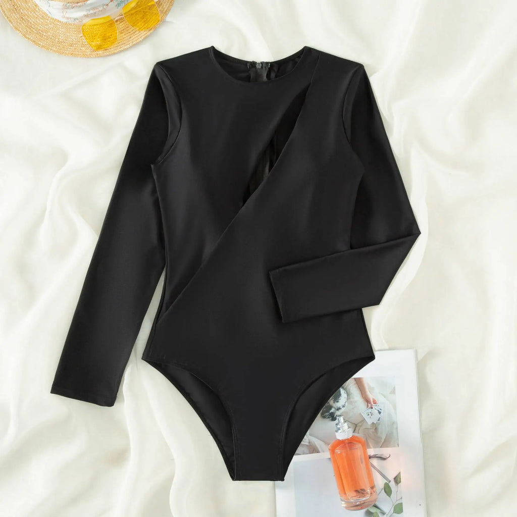 Traje de Baño de Una Pieza Sexy Monocromático de Manga Larga