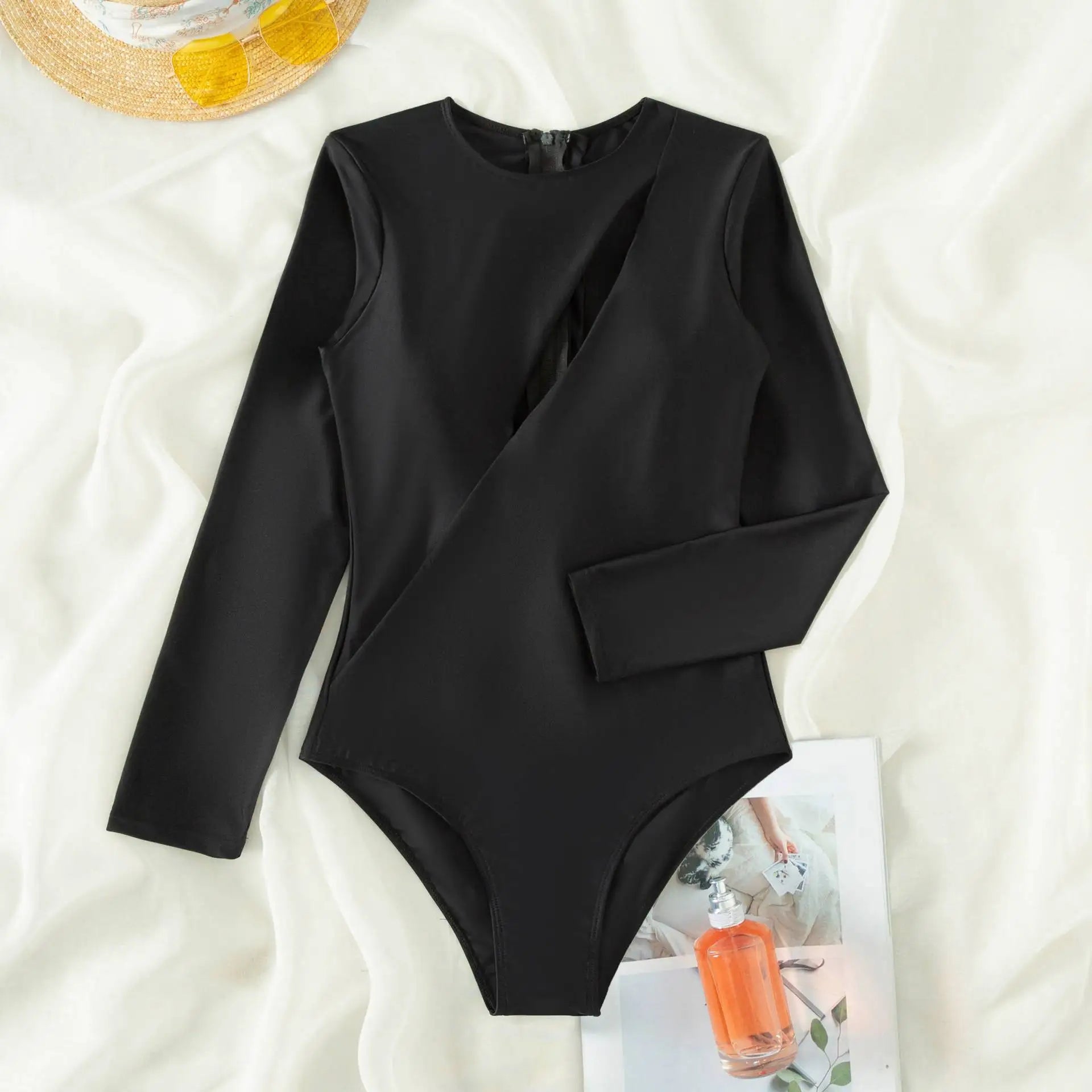 Traje de Baño de Una Pieza Sexy Monocromático de Manga Larga
