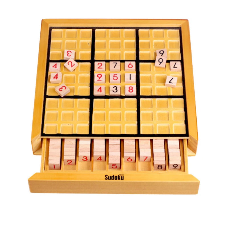Juego de mesa Sudoku con azulejos y cajón, rompecabezas de números de 9x9, juguetes Montessori de madera, juegos lógicos para niños y adultos