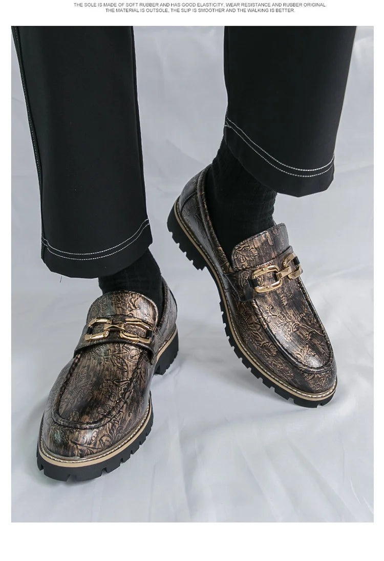 Zapatos Vestir Hombre Estampado Dorado | Negocios Punta Estrecha Antideslizante Formal