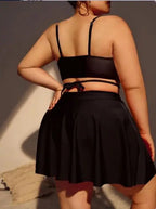 Bikini de 3 Piezas Talla Grande | Falda Cintura Alta | Color Sólido