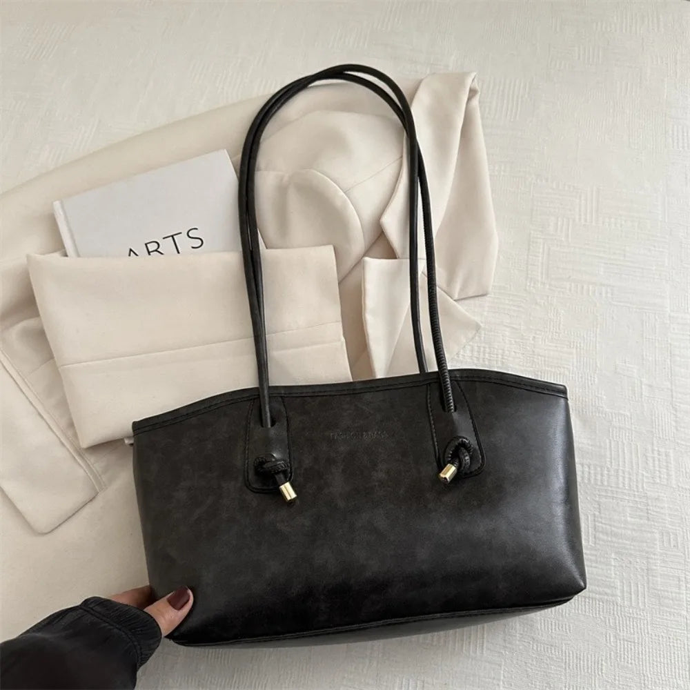 Y2K-Bolso de hombro de trabajo de gran capacidad para mujer, bolsos sencillos de Color sólido, bolso de mano de cuero PU