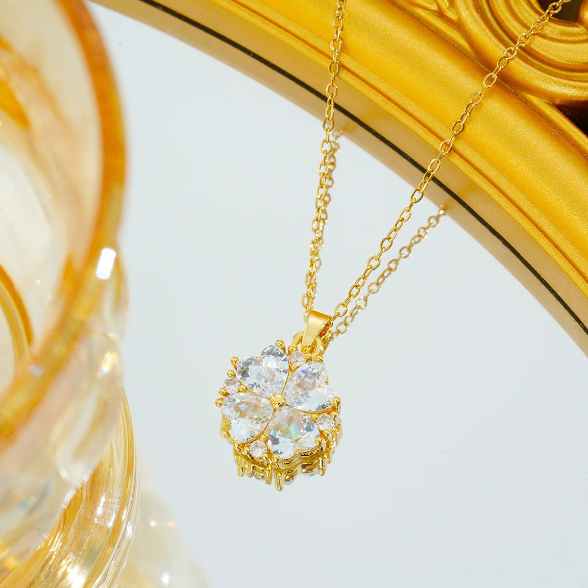 Cadena de acero inoxidable, collares con colgante de trébol de circón colorido romántico clásico para mujeres y niñas, accesorios de joyería, regalos
