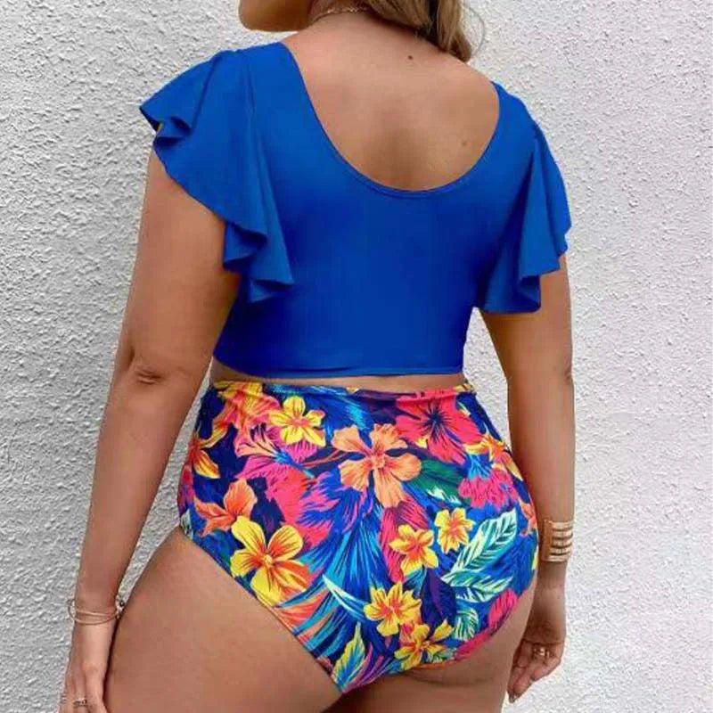 Bikini de Talla Grande con Volantes - Estampado y Tiro Alto para Playa