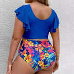Bikini de Talla Grande con Volantes - Estampado y Tiro Alto para Playa