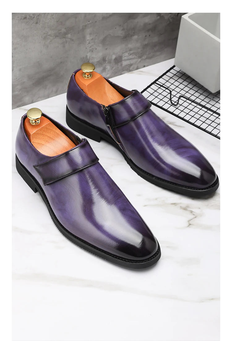 Zapatos Formales Morados Hombre | Charol Punta Estrecha Sin Cordones Cómodos Negocios