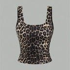 Ticotrendy | Top Fruncido Estampado Leopardo Espalda Descubierta Mujer