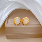 Pendientes ovalados de piedra lunar simples de Color dorado para mujeres y niñas, pendientes de acero inoxidable a la moda, accesorios diarios, regalos de joyería