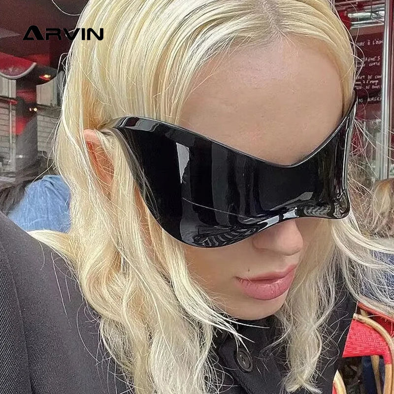 Gafas Sol Gran Tamaño Sin Montura Futuristas | PUNK Y2K Plateadas UV400 Espejo