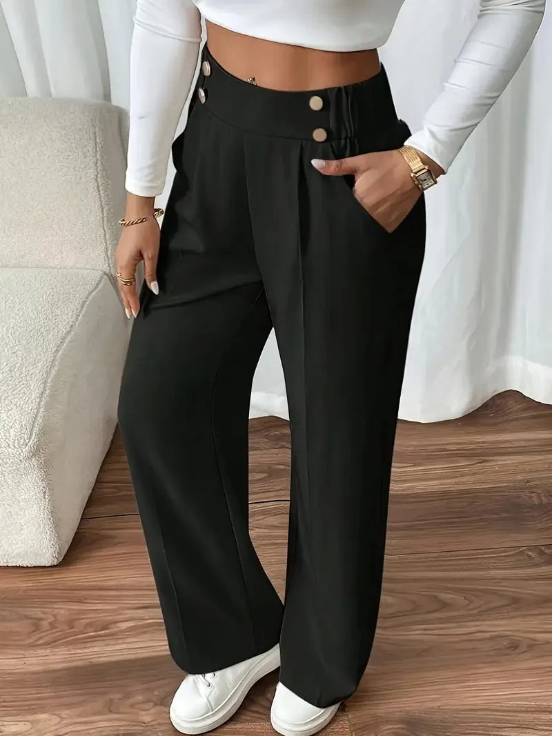 Pantalón Drapeado Elegante | Cintura Alta, Recto, Suelto y Color Sólido Verano 2025