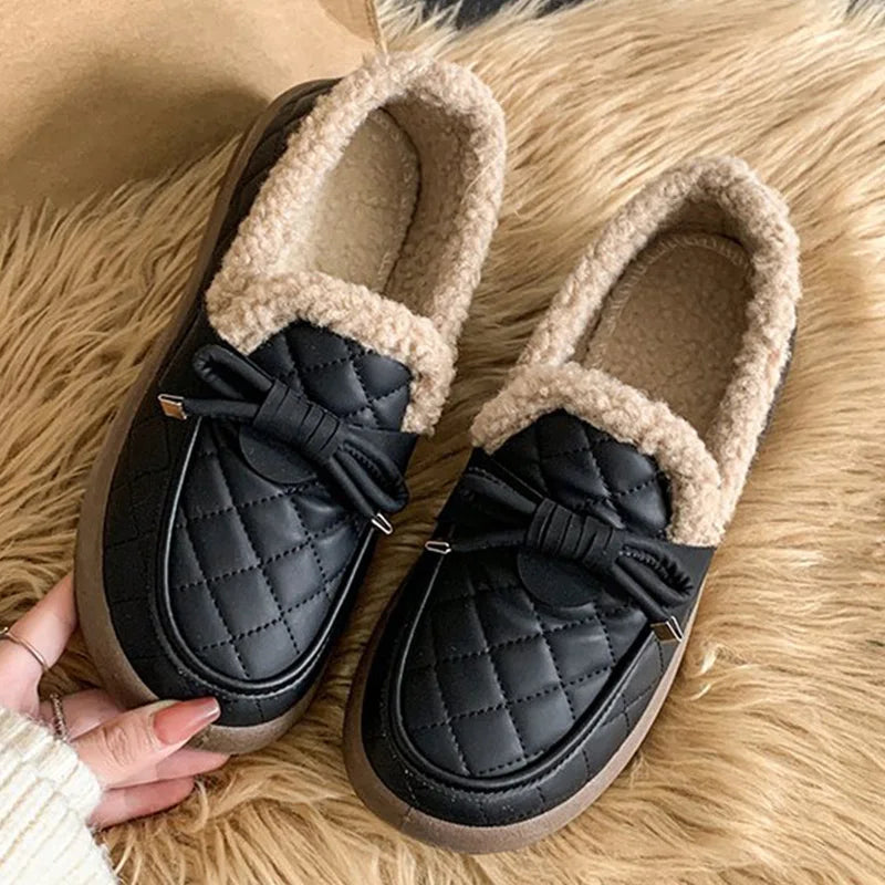 Botines Cálidos de Felpa con Lazo Coreano para Mujer