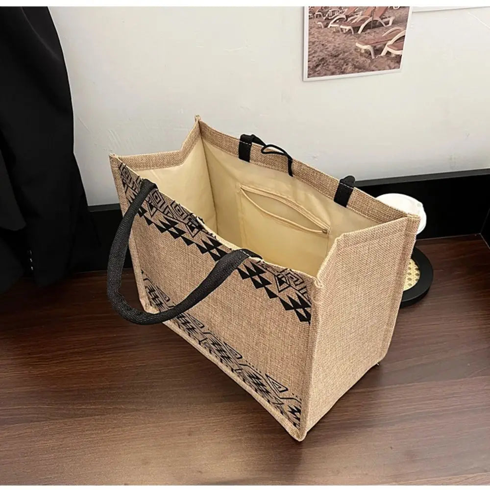 Bolso Tote Coreano Vintage de Lona Ecológica con Bordado para Mujer