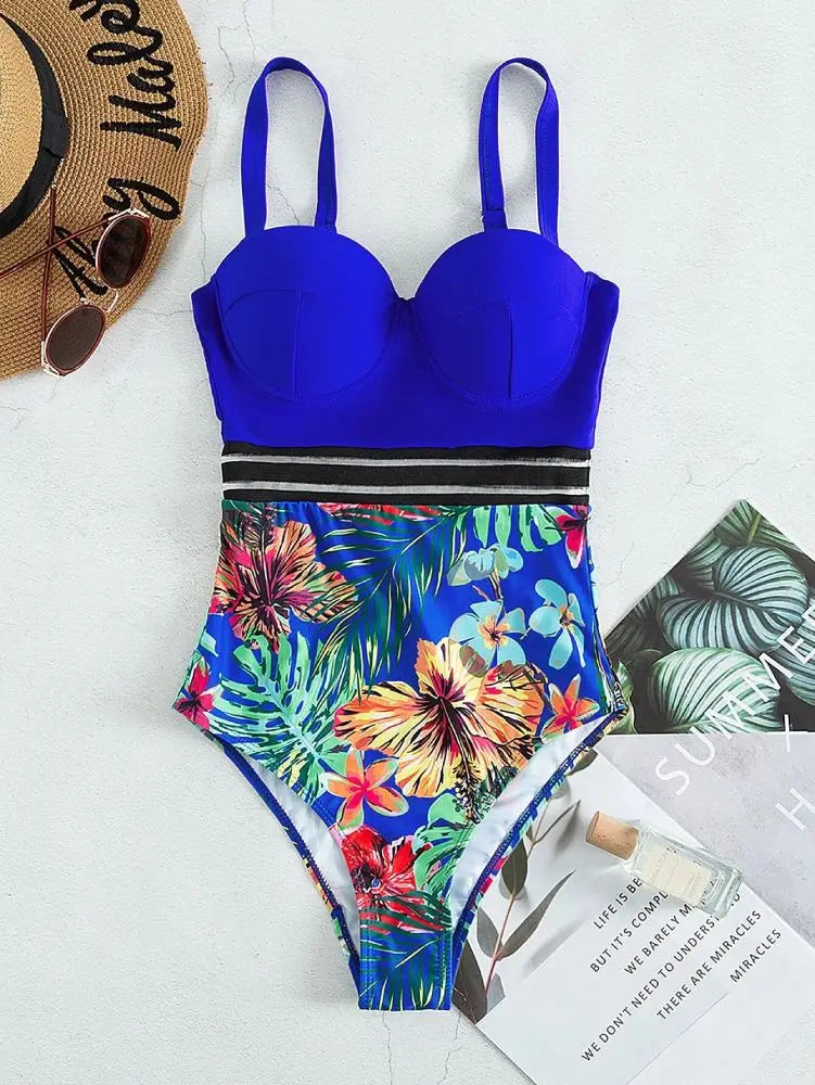 Bikini Tropical con Estampado de Malla | Contraste | Playa y Verano