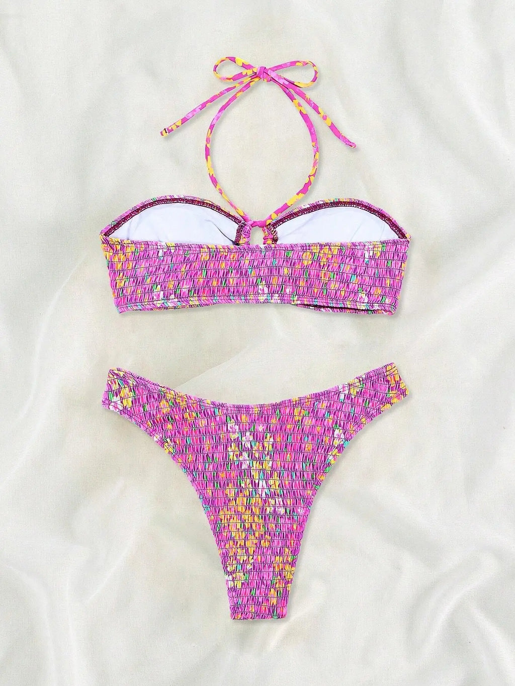 Bikini con Estampado Floral, Halter Ahumado y Parte Inferior de Tiro Alto