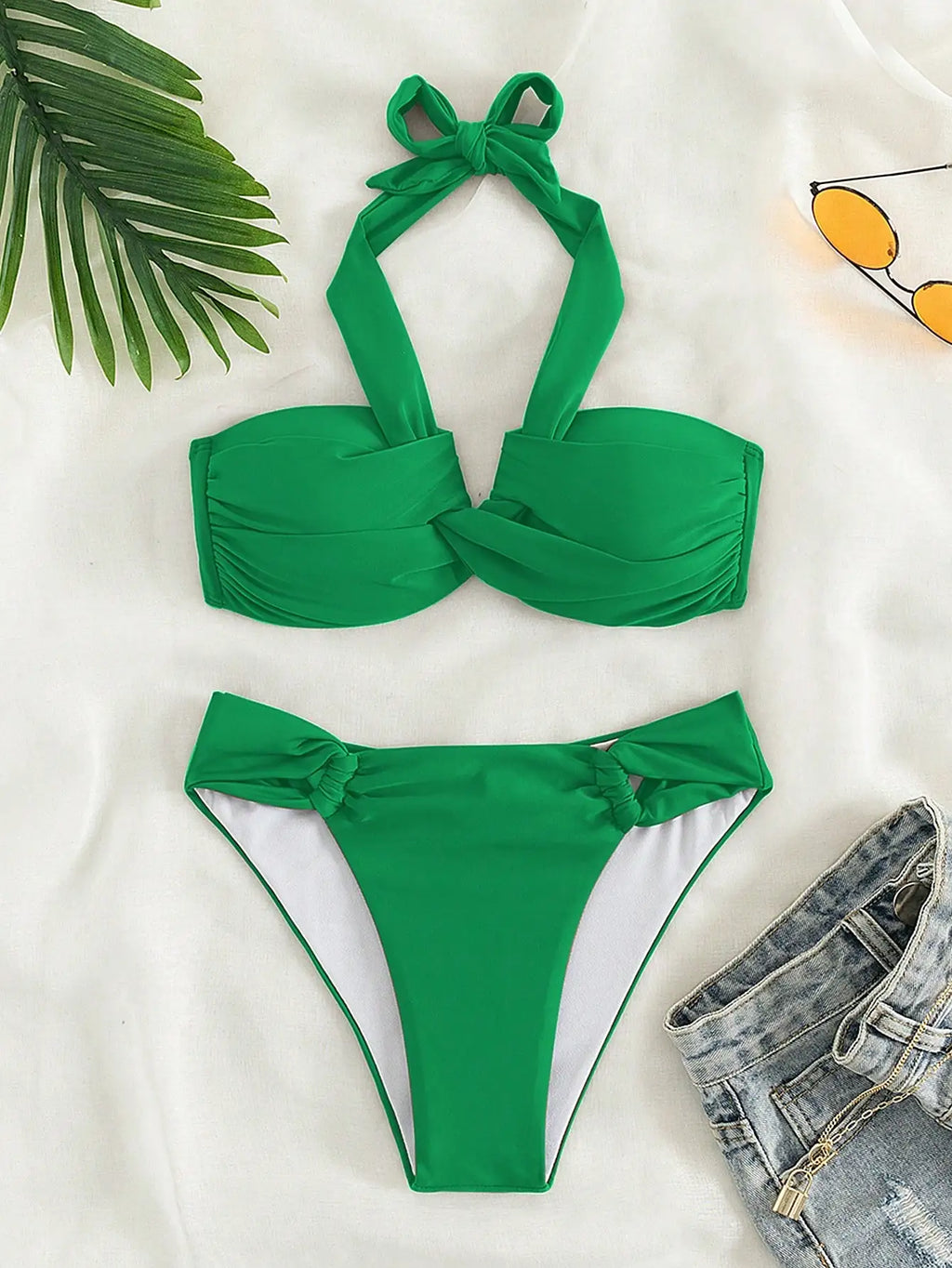 Bikini Halter Push Up con Twist - Traje de Baño de Playa