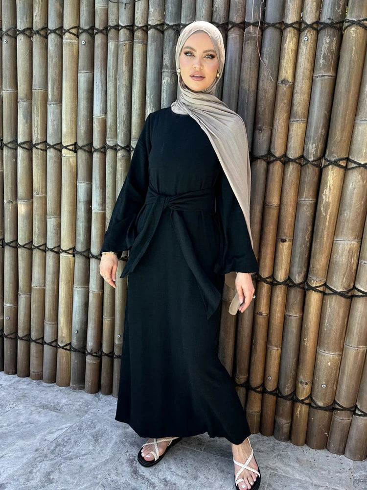 Vestido Bandage de lino y algodón Eid para mujer, vestido de fiesta Abaya musulmán, caftán árabe de Dubái, Turquía, Marruecos, vestido islámico