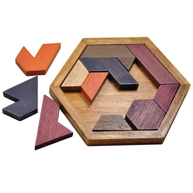 Rompecabezas Tangram hexagonal clásico, rompecabezas De madera para niños, juegos De pensamiento lógico, Casse Tete Rompecabezas De Madera