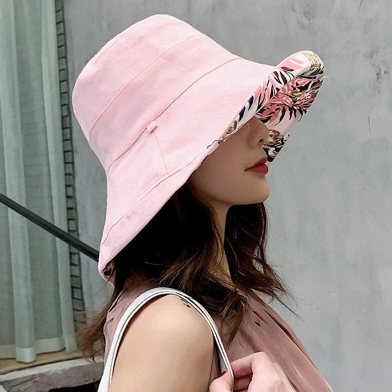 Sombrero con forma de cubo para mujer, sombrero de pescador panameño para las cuatro estaciones, ala grande, doble cara, Color sólido, visera, primavera y verano, 2025