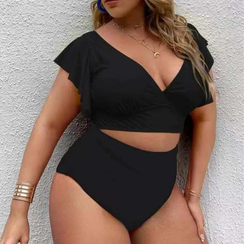 Bikini de Talla Grande con Volantes - Estampado y Tiro Alto para Playa