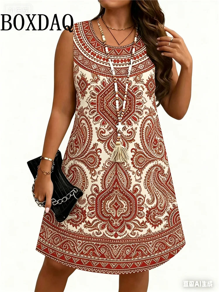 Vestido Étnico 3D Flores para Mujer | Sin Mangas y Estilo Vintage | Holgado para Verano 2026 | Tico Trendy