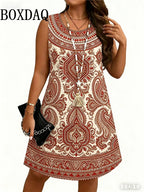 Vestido Étnico 3D Flores para Mujer | Sin Mangas y Estilo Vintage | Holgado para Verano 2026 | Tico Trendy