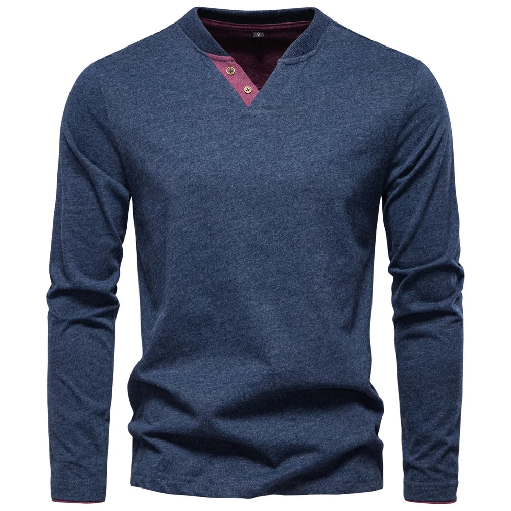 Camiseta Henley 100% Algodón Hombre | Manga Larga Informal Otoño | Tallas S-XXL | Tico Trendy