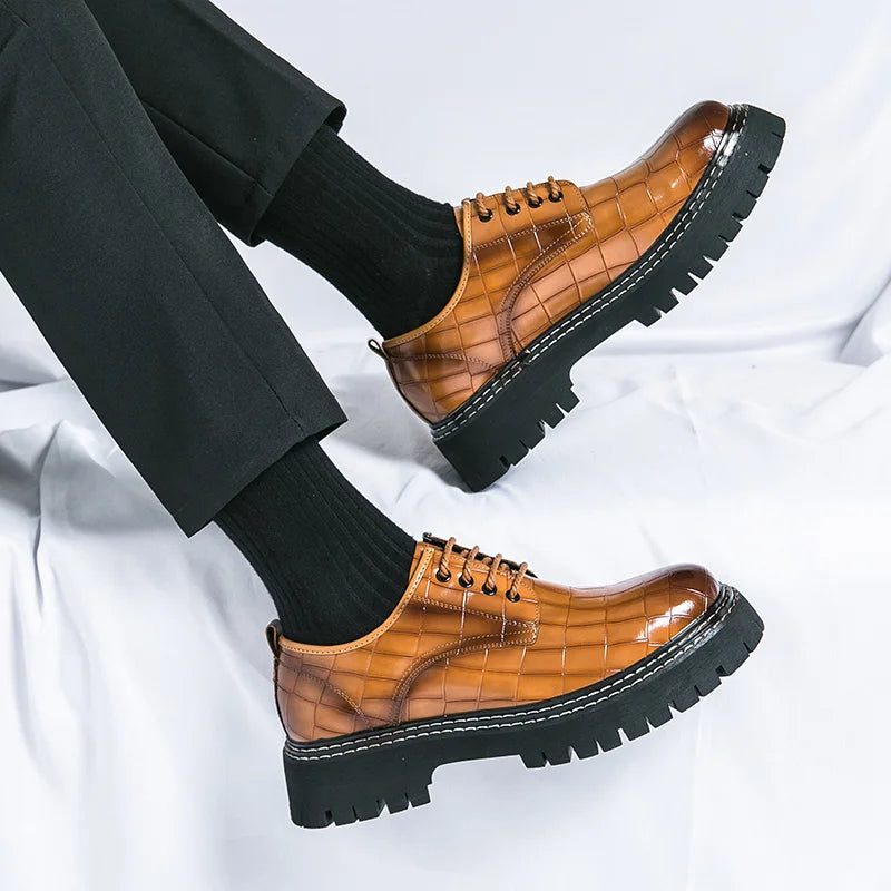 Zapatos Vestir Marrones Hombre | A Cuadros Cordones Punta Redonda Informal Negocios