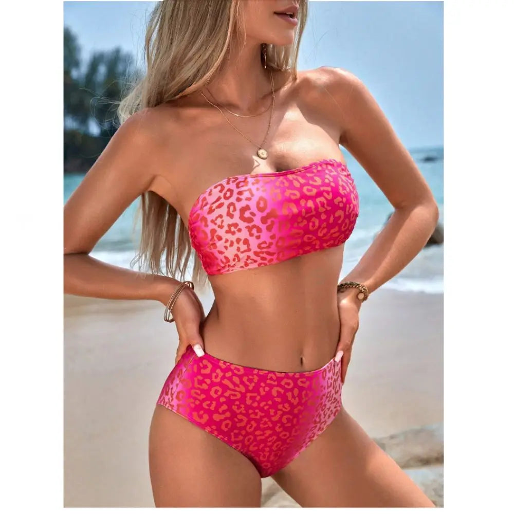 Bikini Sin Tirantes de Leopardo - Traje de Baño Sexy para Verano Tico