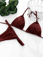Conjunto de Bikini de Color Liso con Correa para Playa