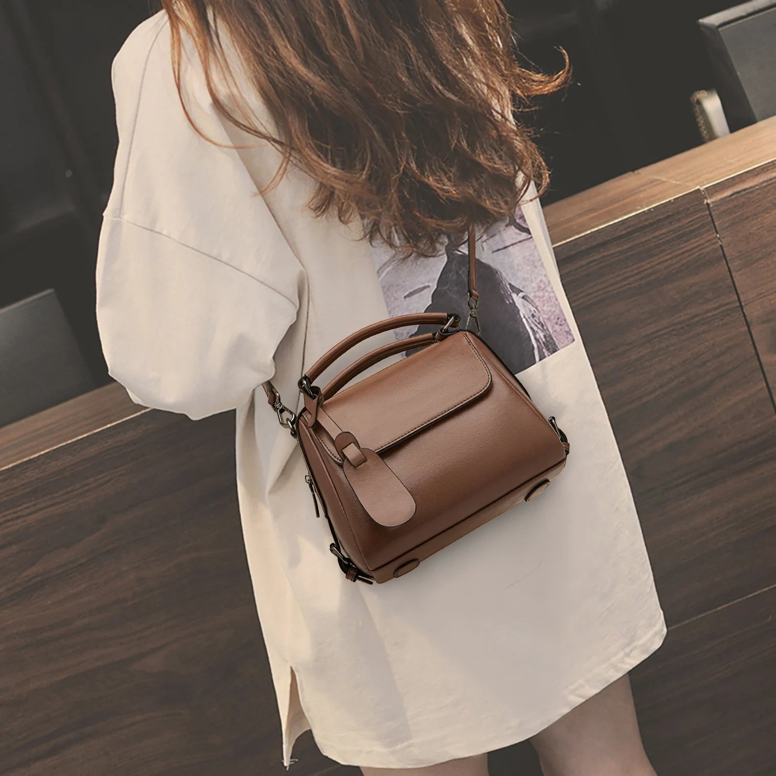 LAORENTOU bolso de mano de cuero suave con asa superior para mujer, bolsos de hombro para niña a la moda, bolso cruzado Retro, regalo para esposa 2025