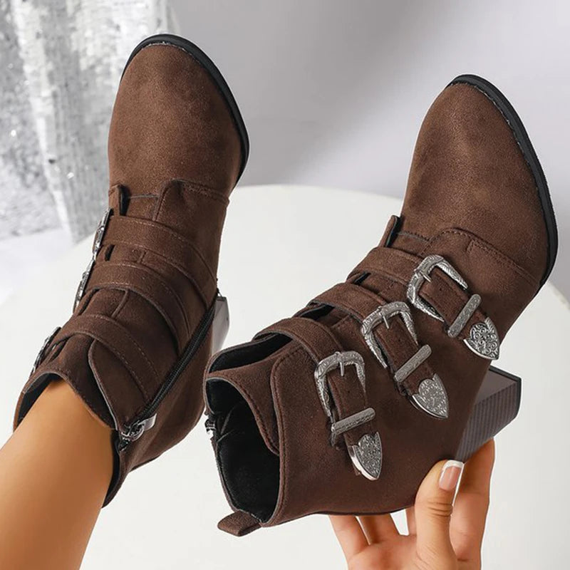 Botines de Tacón Alto Elegantes | Hebilla Decorativa | Mujer