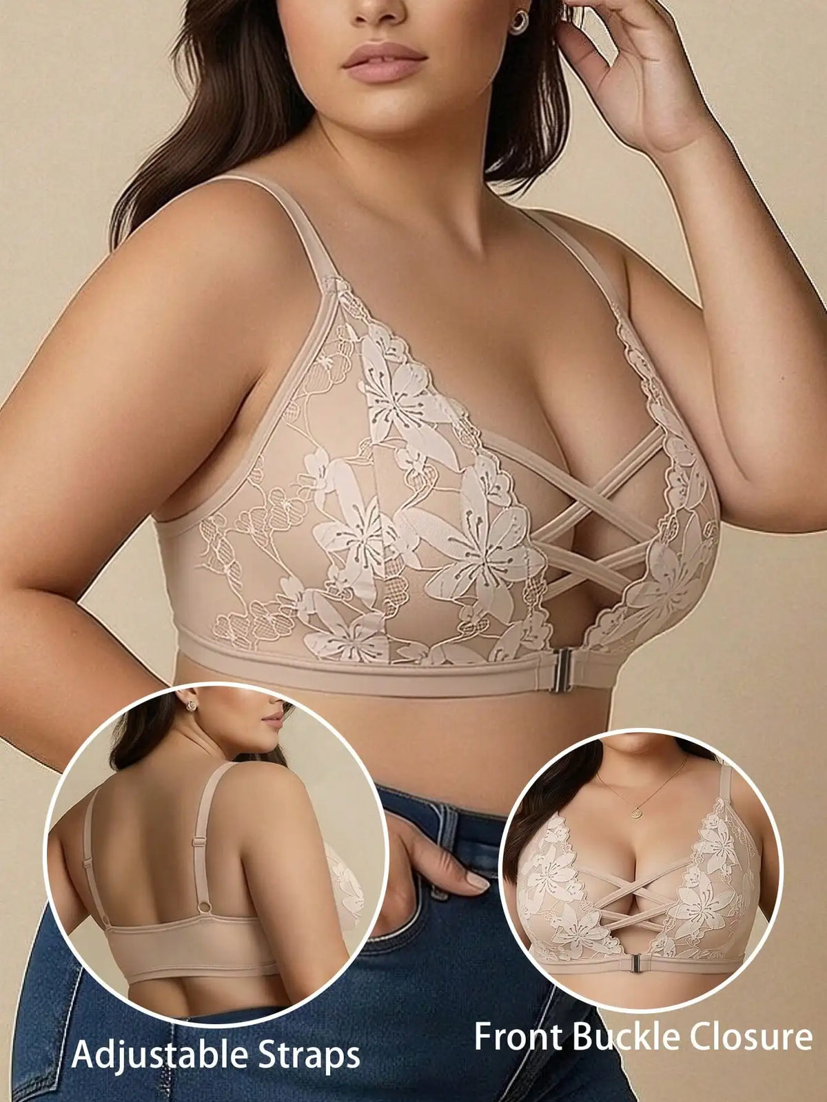 Sujetador Encaje Blanco Sin Aros | Cierre Frontal Talla Grande | Tico Trendy